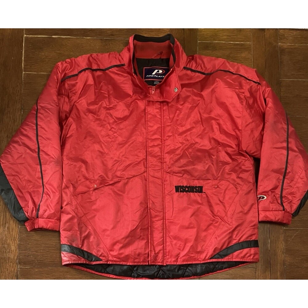 Vintage Pro Player Mens Size L Wisconsin Badgers Red Full Zip Heavy Jacket
